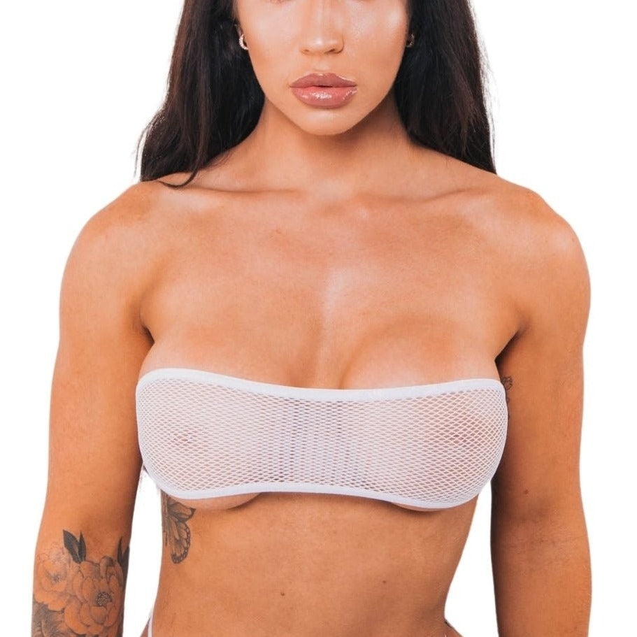 Bandeau Top Only - White Fishnet - White