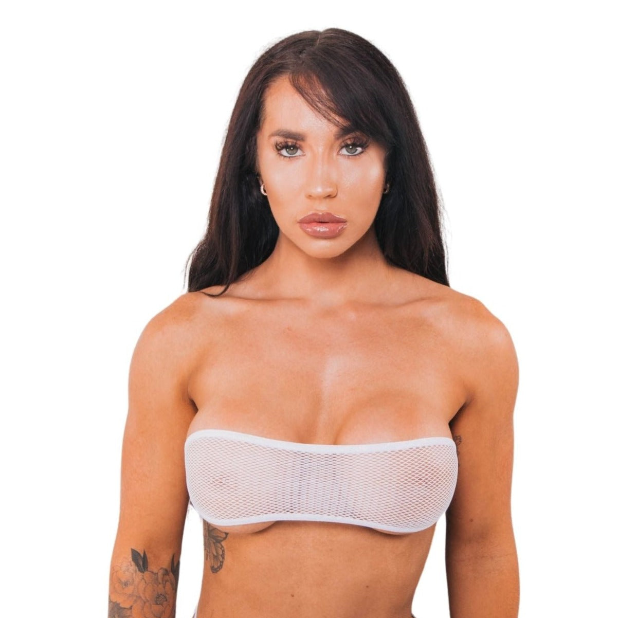 Bandeau Top Only - White Fishnet - White