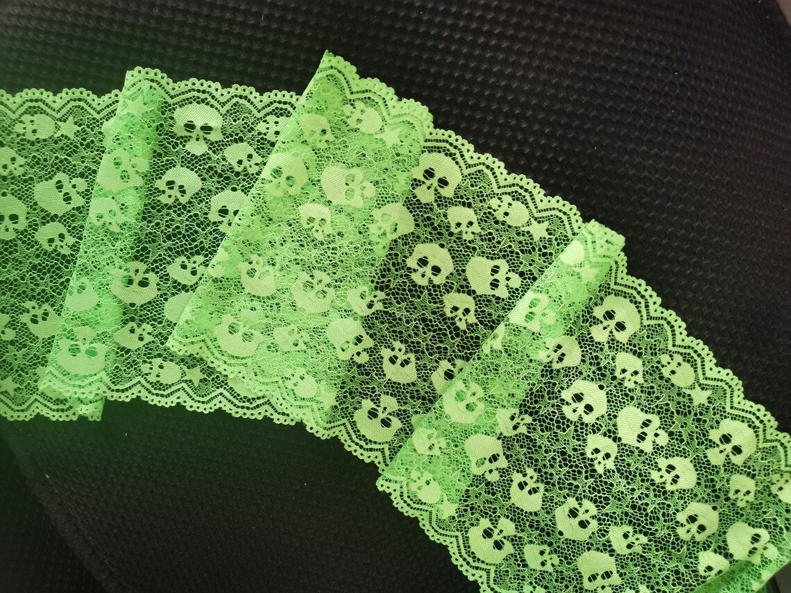 Neon Green Skull See-Through Lace - Neon Green - Micro G
