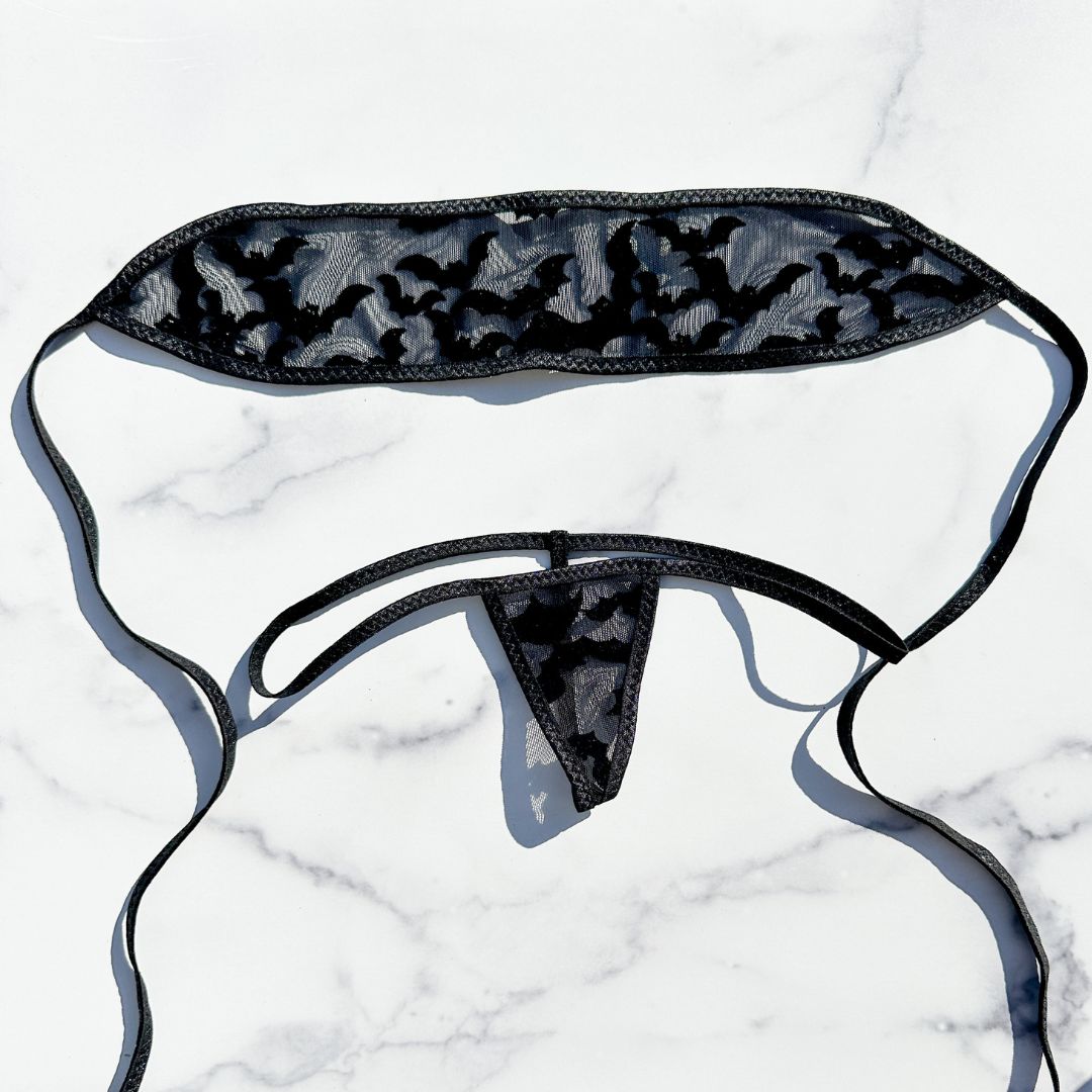 Black Bats Completely See Through - Black - Bandeau with Micro G-string Thong