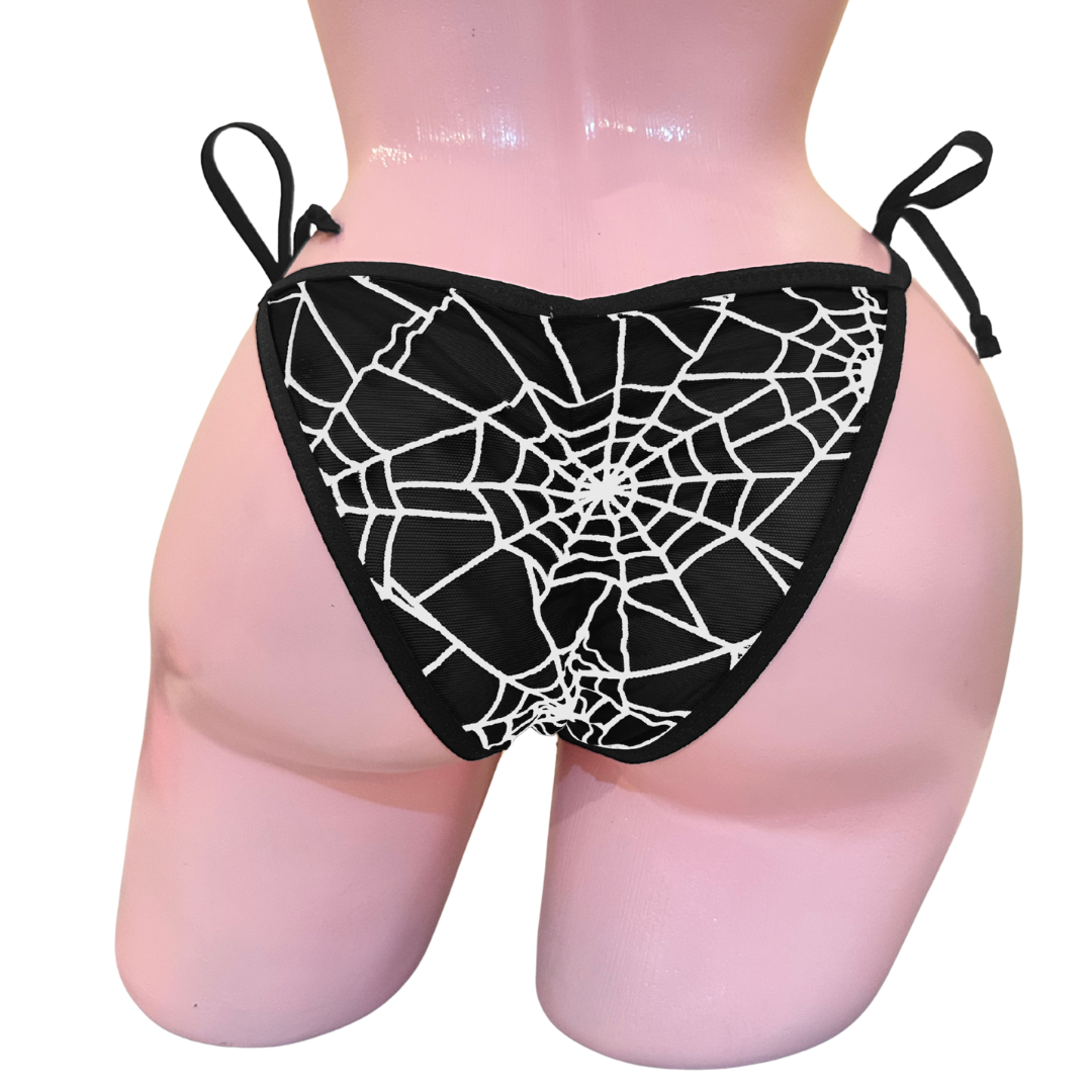 Black Mesh White Spider Web - Black - Completely See Through - Scrunch Butt Only