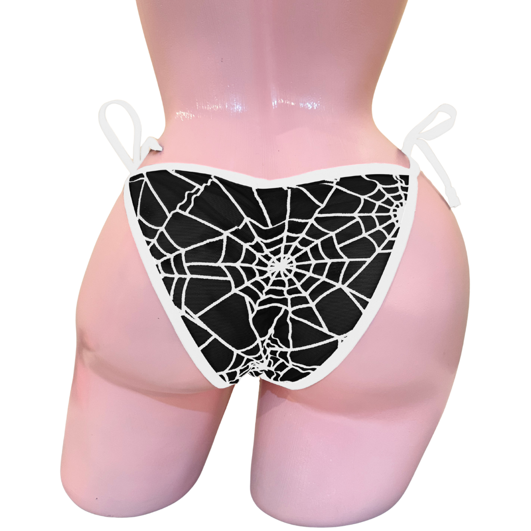 Black Mesh White Spider Web - White - Completely See Through - Scrunch Butt Only