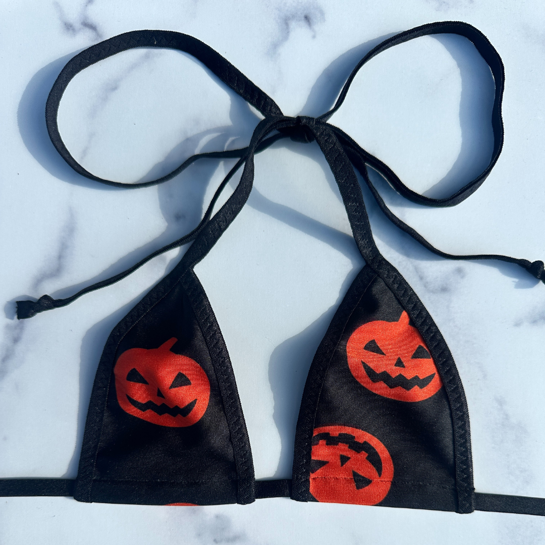 Black with Orange Pumpkins - Black - 3 piece scrunch butt set (Thong included)