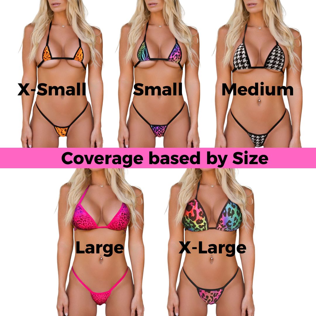 Black Micro G-String Set - Black - Small Open Heart Rhinestones