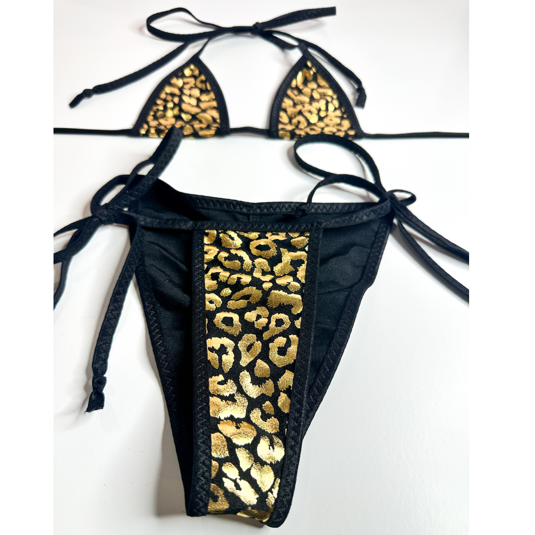 Gold Foil and Black Leopard - Black - 2 piece scrunch butt set
