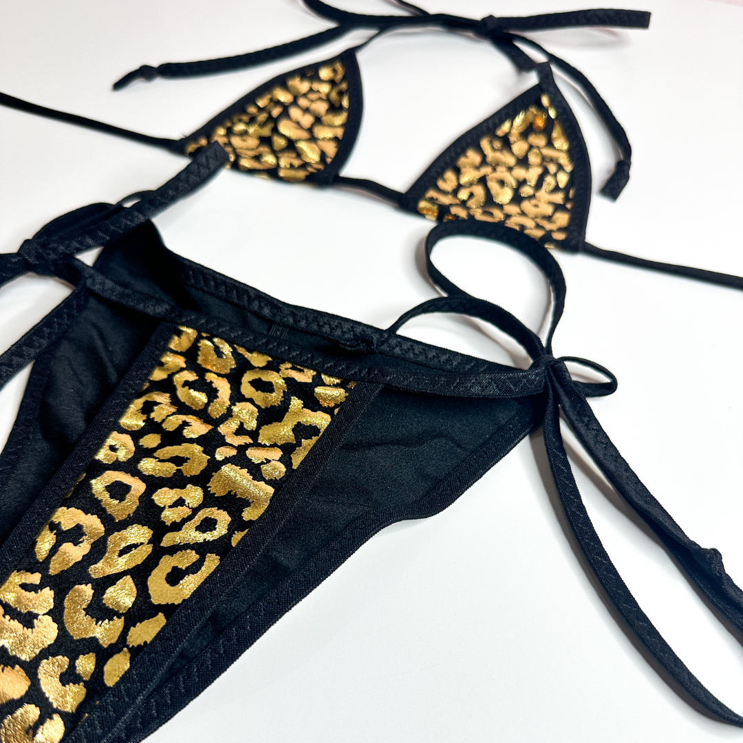 Gold Foil and Black Leopard - Black - 2 piece scrunch butt set