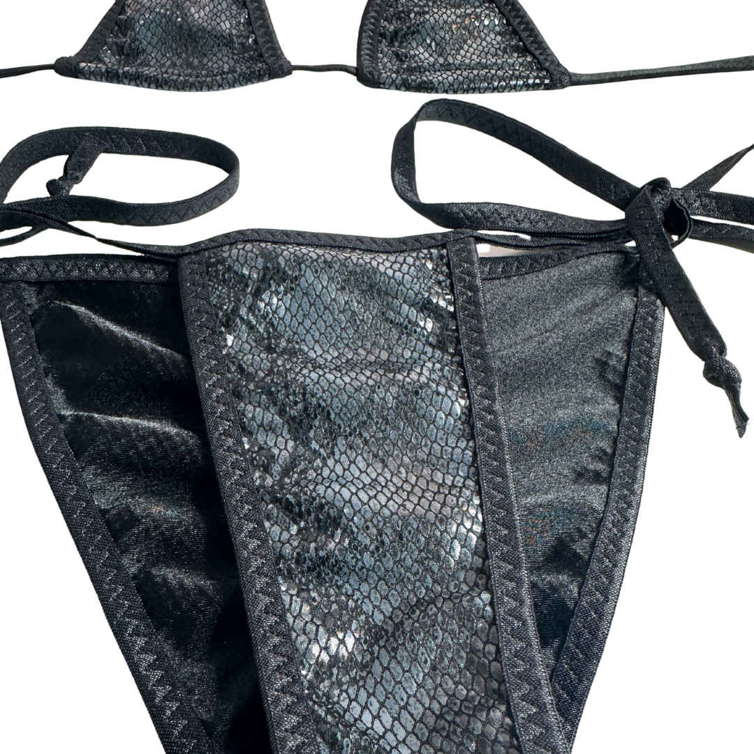 Grey and Black Snakeskin - Black - 2 piece scrunch butt set