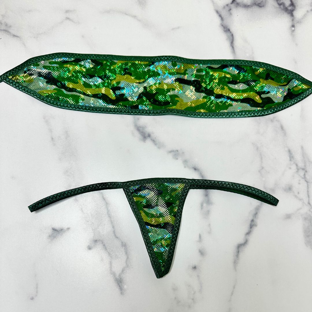 Holographic Green Camouflage - Dark Green - Bandeau with Micro G-strin