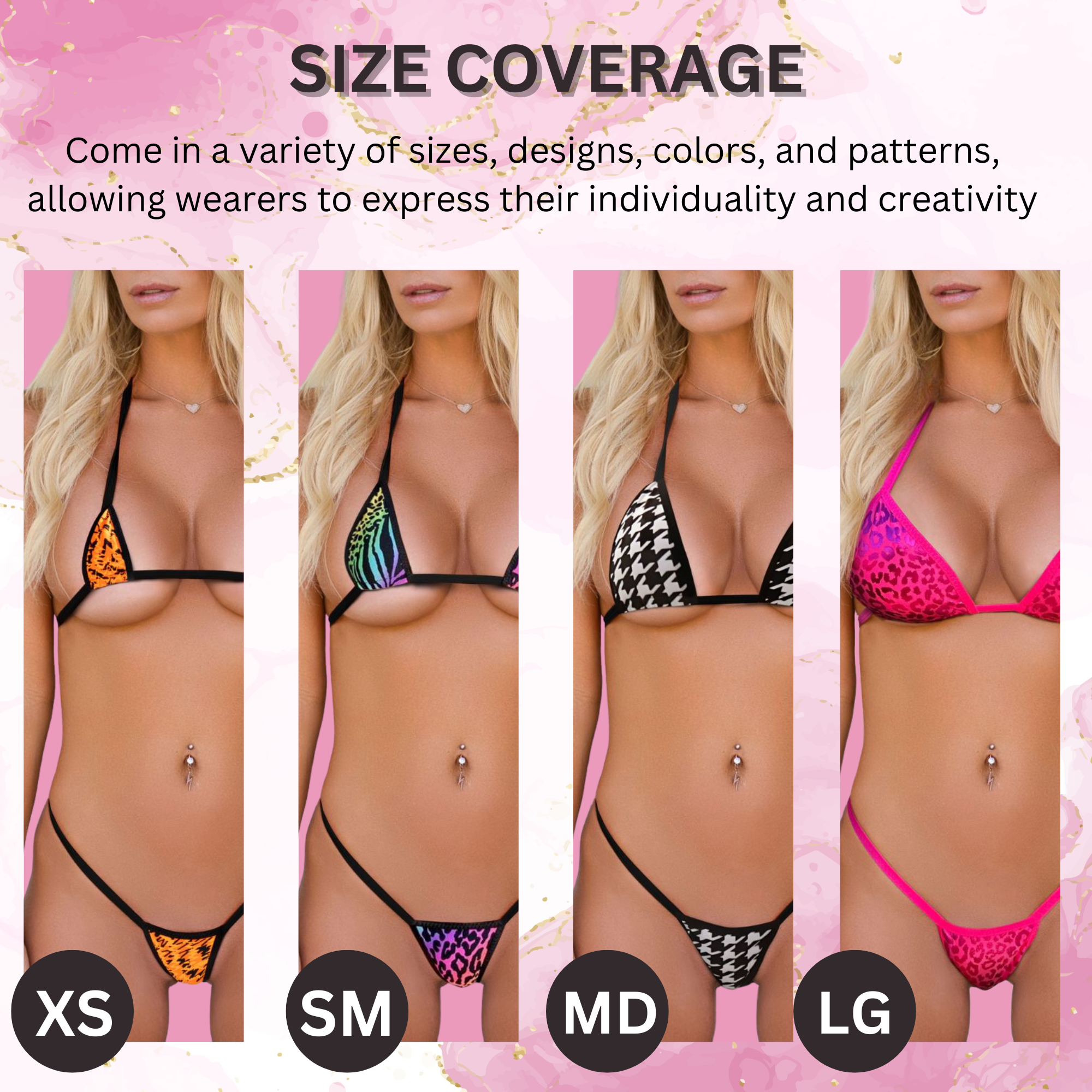 Black Micro G-String Set - Black - Small Open Heart Rhinestones