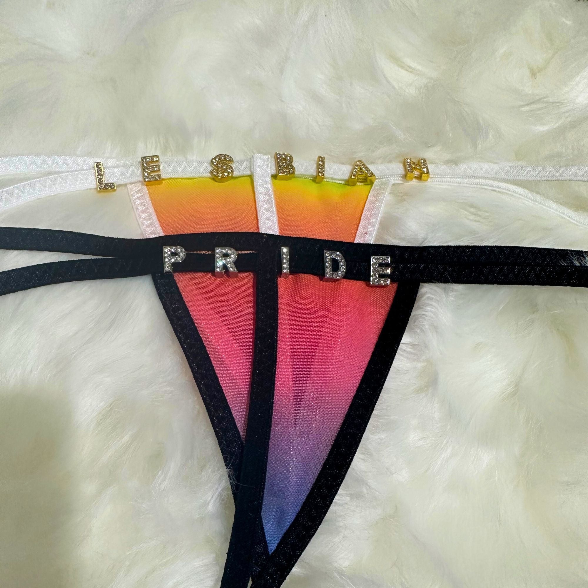 Pride Rainbow Mesh Bling Mini Micro G-String Thongs