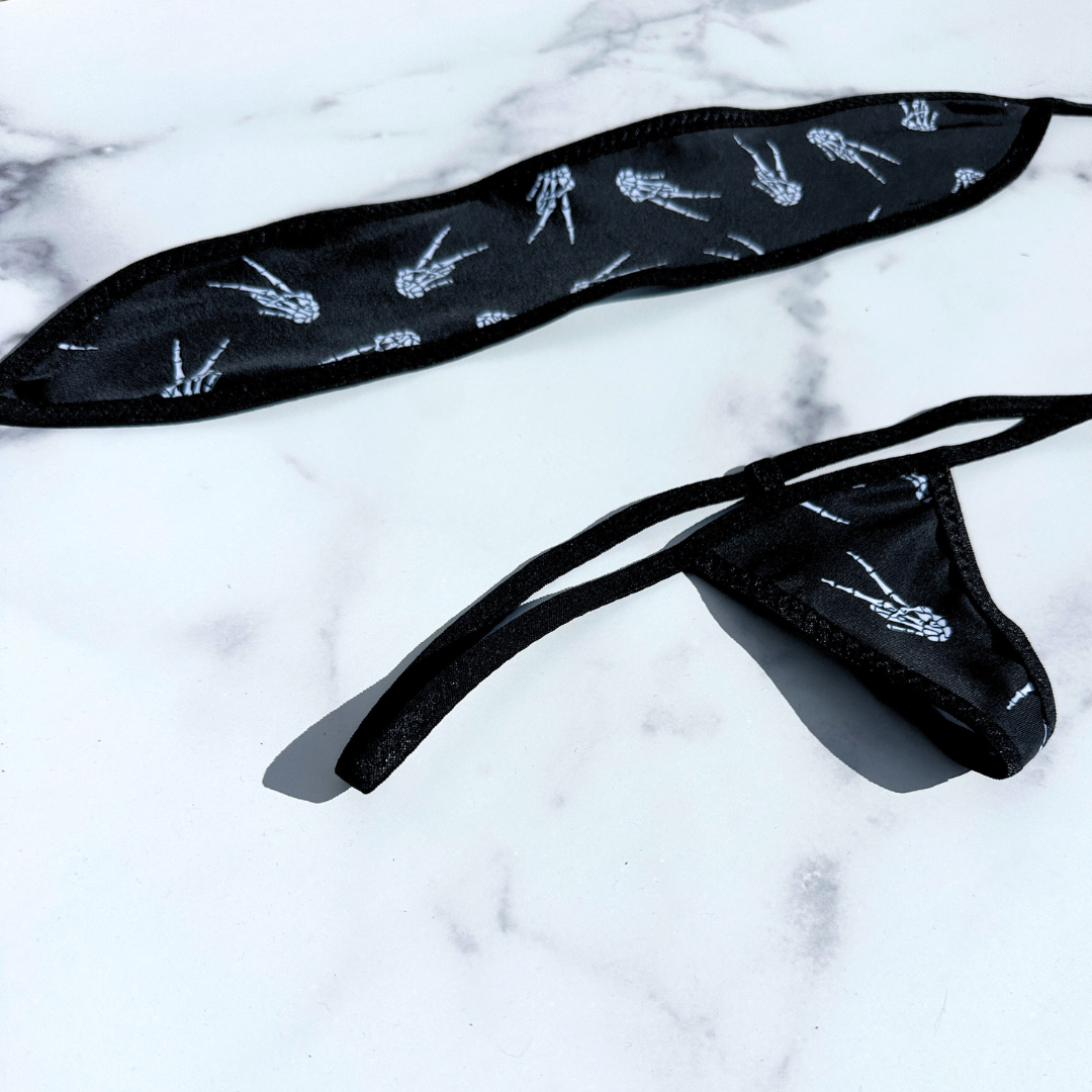 Skeleton - Black - Bandeau with Micro G-string Thong