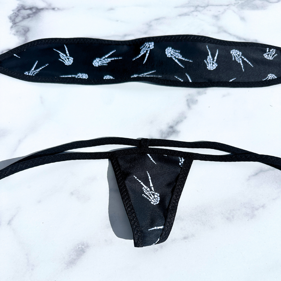 Skeleton - Black - Bandeau with Micro G-string Thong