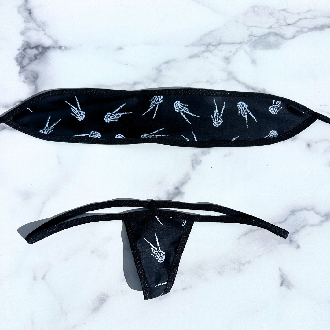 Skeleton - Black - Bandeau with Micro G-string Thong