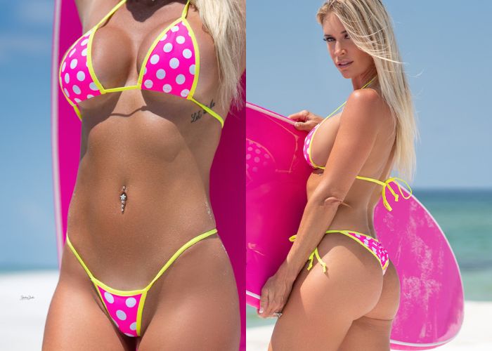 Neon Pink with White Polka Dots - Neon Yellow - Scrunch Butt Two Piece