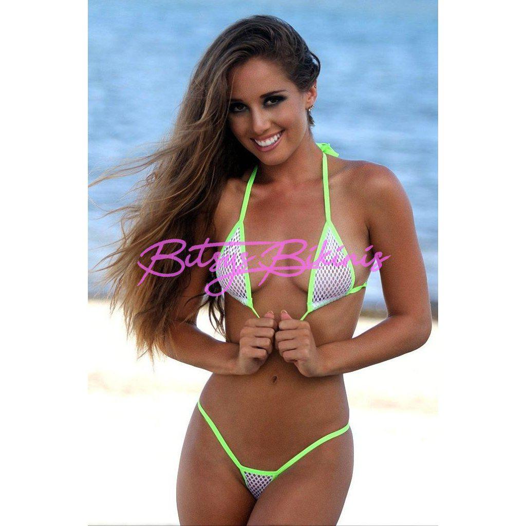 Bitsys Bikinis Bikini Micro-Bikini-G-String-White-Athletic-Mesh-Neon-Green-String